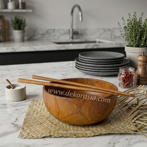 Ensemble de bols et d'assiettes carrés en teck écologiques modernes - Salade/Soupe - Motifs personnalisables - Vaisselle de table - Product Image 6