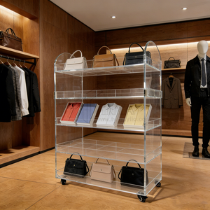 ชั้นวางอะคริลิคใส 5 ชั้น แบบมีล้อเลื่อน สำหรับร้านเสื้อผ้า กระเป๋า หนังสือ งานแสดงสินค้า - Product Image 1