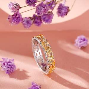 Bague d'anniversaire pour femme Jeulia en argent sterling bicolore avec motif floral sculpté - Product Image 5
