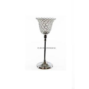 Classic Look Designer Clear Glass <b>Crystal</b> Beaded Attractive Look <b>Candle</b> Holder Votive With Stainless Steel Silver Color Stand - Product Image 1