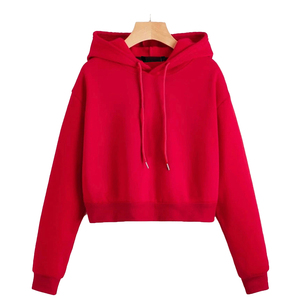 <b>Trendy</b> High Quality Solid Color Custom Drop Shoulder Full Sleeves Oversized Crop Top <b>Hoodie</b> For Women - Product Image 2