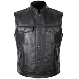 Personnalisé pour hommes moto en cuir véritable pleine fleur coupé gilet gilet motard en cuir gilet en cuir véritable peau de vache gilet de cortège - Product Image 2