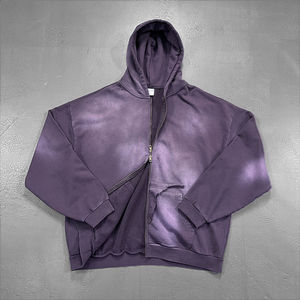 Sweat à capuche zippé surdimensionné en coton 100% avec broderie personnalisée OEM, effet délavé vintage, délavé au soleil, streetwear pour hommes - Product Image 3