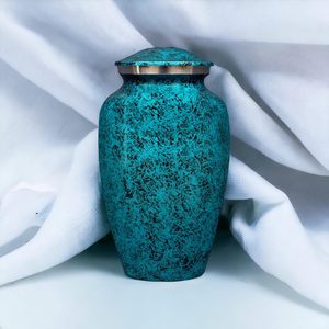 Urna de cremación grande para adultos Forest Blue, urna conmemorativa de aluminio de diseño moderno para cenizas, suministros redondos de simpatía al por mayor - Product Image 1