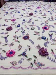 Tela de Red Bordada a Mano en 3D con Cuentas, Accesorios de Lujo para Prendas de Boda con Técnica de Bordado Elegante, Tela No Tejida - Product Image 5