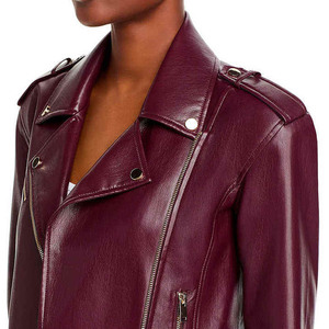 Chaqueta de Motociclista de Cuero Genuino para Mujer al por Mayor OEM, Ropa de Calle para Mujer, Decoración de Piel con Letras, Prenda Exterior con Cuello para Motocicletas - Product Image 4