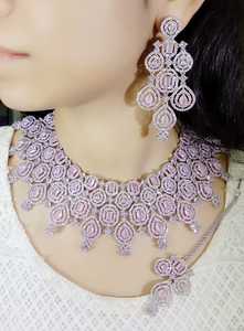 ชุดสร้อยคอชุบเพชรที่น่าตื่นตาตื่นใจเครื่องประดับสำหรับเจ้าสาวที่มีหินกลมและหยดน้ำตาสวมใส่ในงานปาร์ตี้ที่สง่างาม - Product Image 6