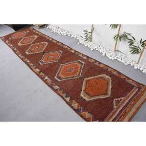 พรมตุรกีวินเทจขนาด 3x11.5 ฟุต, พรมปูพื้น, พรมขนสัตว์สีน้ำตาลเฮอร์กี - Product Image 4