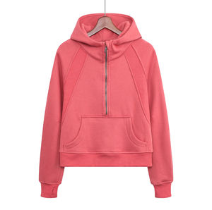 Sudadera con capucha de lana con media cremallera de invierno de estilo informal para mujer, sudadera de moda bordada, novedad impresa, venta al por mayor - Product Image 3