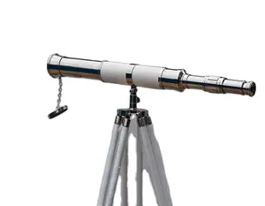 32 "고배율 니켈 및 흰색 가죽 망원경 나무 흰색 가죽 바닥 서있는 삼각대 홈 장식