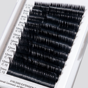 Extensions de cils en cachemire noir mat, individuelles, volume naturel, longues, faites à la main, PBT, Easy Fan, plateaux de 20 mm pour salon - Product Image 1