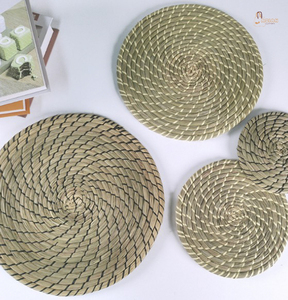 Hands Round Handwoven Natural Seagrass <b>Coasters</b>, Natural <b>Woven</b> Seaweed Tea Cups, 100% Natural Sustainable Jute Ropes - Product Image 1