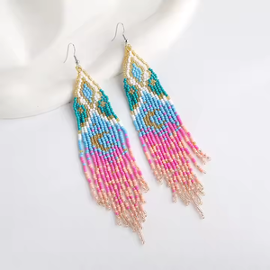 Fashion Retro Female Tassel <b>Earrings</b> <b>Long</b> Beaded Drop <b>Earrings</b> with Seed Beads Ethnic Style Creative Bohemian Design - Product Image 3