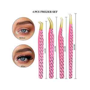 Pinzas de extensión de pestañas con estampado de pestañas de color rosa con puntas de fibra Logotipo personalizado y embalaje Etiqueta privada, kit completo todo en uno - Product Image 1