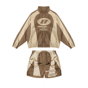 Conjunto deportivo de chándal cortavientos con bloques de color para hombre, personalizado OEM, chaqueta ligera con cremallera y pantalones jogger elásticos, ropa deportiva y urbana. - Product Image 2