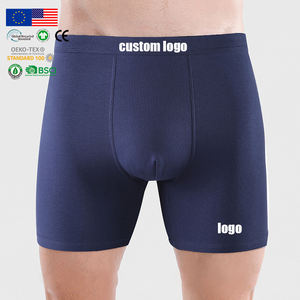 Boxers de <span class=keywords><strong>musculation</strong></span> pour hommes, couleur unie bleu marine, en tissu lisse, sous-vêtements sans couture en Spandex, faible MOQ - Product Image 1