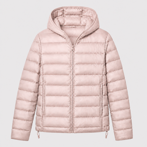 Veste matelassée à capuche rose clair pour femme, manches longues, fermeture éclair, couleur unie, vêtement d'extérieur d'hiver, coupe classique - Product Image 2