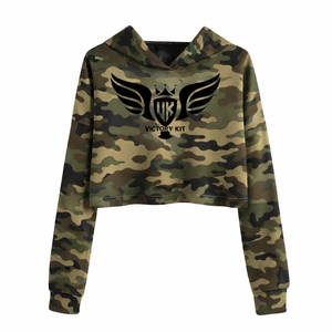 Custom Women’s Camo Cropped Hoodie Sweatshirt Melitari <b>Print</b> Pullover with Hood Soft Cotton Blend Trendy Streetwear Top - Product Image 1