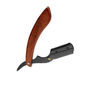 Wholesale Customized Low MOQ Sharp Barber Black Blade Shaving Razor Folding Straight <b>Edge</b> Wood Handle Safety Razor for Men - Product Image 3