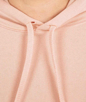 Sweat à capuche épais rose pour femme avec cordon de serrage, coupe courte et épaules tombantes, logo personnalisé imprimé sur le devant, idéal pour l'automne/hiver (vente en gros)