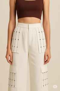 Pantalones de cintura alta bordados para mujer - Product Image 4