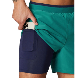 2025 Wholesale Custom Brand Sportswear Men <b>Shorts</b> <b>with</b> <b>Zipper</b> <b>Pockets</b> Solid Pattern 2in1 Gym Workout <b>Shorts</b> for Men - Product Image 2