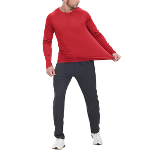 <b>Men's</b> <b>Red</b> <b>Long</b> <b>Sleeve</b> T-<b>Shirt</b> 100% Polyester Knitted Quick Dry Slim Fit O-Neck Casual Trackstar OEM Private Label TSI-G05-P0003 - Product Image 3