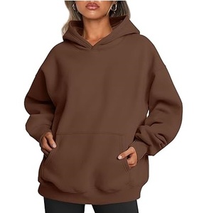 Pull surdimensionné à épaules tombantes de couleur unie Impression bouffante Sweats à capuche d'hiver Vente en gros de sweat à capuche épais pour femmes - Product Image 1