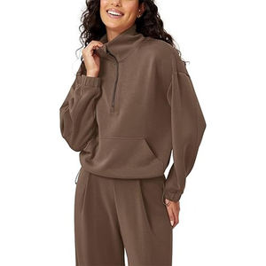 Venta al por mayor de sudaderas con cremallera media personalizadas sudaderas con capucha recortadas chaquetas de lana para mujer cuarto de cremallera pulóver trajes de otoño ropa de invierno - Product Image 1