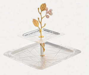 Fantastique plateau de service à deux niveaux en acier inoxydable carré unique et luxueux brillant magnifiquement fabriqué à partir de grossiste indien - Product Image 5