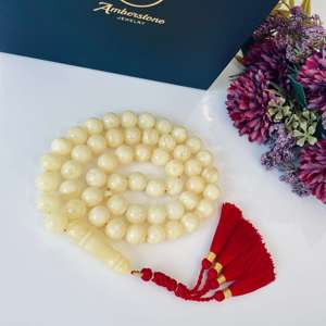 Tasbeeh de Ámbar Blanco del Báltico, 51 Cuentas, Misbaha de Ámbar Blanco Natural de Colección - Product Image 5