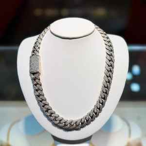 Moissanite 14mm diamant taillé en argent sterling 925 chaîne à maillons cubains Hip Hop glacé plaqué rhodium pour mariages fêtes style Miami - Product Image 2