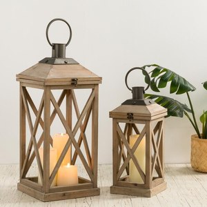 Juego de 2 portavelas de farol de madera de diseño único para el hogar y el Festival, farolillos decorativos, portalámparas de madera de Color marrón - Product Image 3