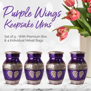 <b>Small</b> Purple Urns for Human Ashes - Angel Keepsake Urn Set of 4 with Black <b>Box</b> and Bag - <b>Small</b> Cremation Urns for Women - Product Image 2