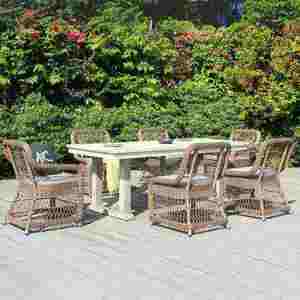 Conjunto de Comedor de Ratán para Exterior para 6 Personas con Diseño de Mesa Moderno - Product Image 1