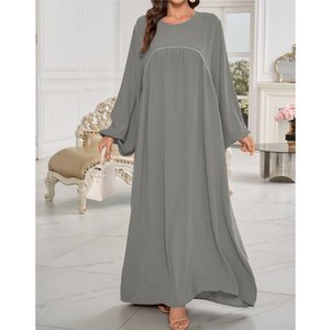 Elegant Beaded Turkish Kaftan Dress - Long Sleeve Loose Maxi Dress with Round Neck Machine Washable Traditional <strong>Attire</strong> for Women - Product Image 5