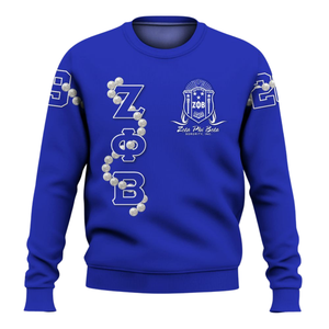 Sudadera con Cuello Redondo de la Hermandad Zeta Phi Beta para Mujer, Azul Griego 1920, Bordada en Felpa - Product Image 1