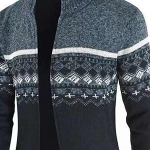 Cárdigan de Punto con Cuello Alto y Cremallera para Hombre, de Alta Calidad, con Patrón Texturizado, Transpirable, Antiencogimiento, Manga Larga, Corte Ajustado - Product Image 4