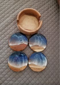 Handmade Modern Minimalist Wood and Resin Coaster Set Round <b>Fairy</b> Style for Chic Interiors for Crafts <b>Gifts</b> - Product Image 5