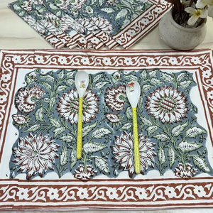 Jaipur traditionnel fabriqué à la main 100% coton napperons bloc imprimé Table à manger napperons ethnique indien coton salle à manger tapis - Product Image 1