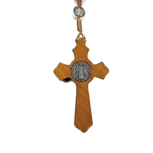 ไม้ประดับผนังรูปพระแม่มารีแบบแขวน ทำด้วยมือจากไม้เนื้อแข็ง พร้อมไม้กางเขนนักบุญเบเนดิกต์ประดับด้วยลูกปัดโลหะผสมและไข่มุก ของตกแต่งสไตล์อินเดีย - Product Image 5