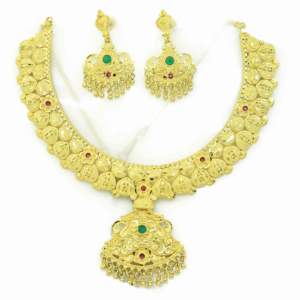 Ensemble de colliers en or rempli 14K, 18K, 24K en gros, ensemble de bijoux en or à motif floral, ensemble de bijoux fantaisie en laiton plaqué or. - Product Image 3