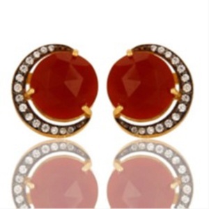 Pendientes de plata de ley 925 con gema de ónix roja, novedad - Product Image 1