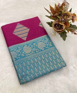 DISEÑADOR DE SEDA ZARI TEJIDO DISEÑO Y MEENAKARI TRABAJO SAREE CON BLUSA DESCOSADA DESPIECE PRECIO AL POR MAYOR ROPA ÉTNICA - Product Image 1