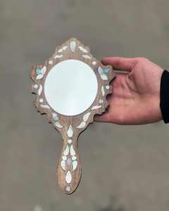 Exquisite Artisan Personalized Eco-Friendly Wooden Make-up Mirror with Mother-of-Pearl Floral Design Tabletop-Birthday Gift - Product Image 4
