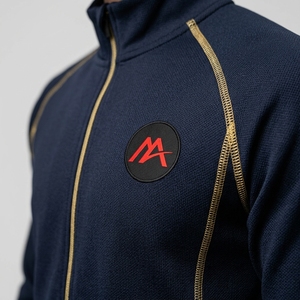 <b>Men's</b> Winter Hooded <b>Navy</b> Blue Tracksuit Set Full Zip Athletic Jacket <b>Jogger</b> Pants Gold Side Stripes Sportswear Training Gym - Product Image 5