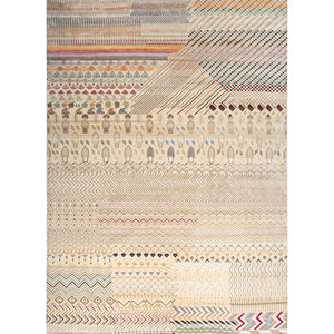 Alfombra Manchaha Ivory de Lana y Seda Anudada a Mano con Patrón Geométrico para Sala de Estar, Alfombra Rectangular Tipo Rompecabezas para Adolescentes, Modelo Lub-95 - Product Image 1