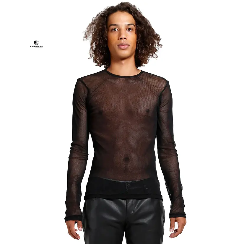 Camiseta de malla transparente para hombre 2024, ropa deportiva para gimnasio, ejercicio, manga larga, entrenamiento, cuello redondo, poliéster, transparente, camiseta de malla transparente para hombre