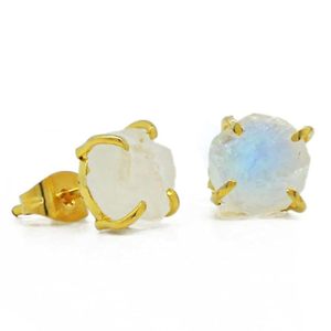 8-10mm Raw Moonstone <b>Stud</b> <b>Earrings</b> in Sterling Silver Jewellery Artisan Prong Setting Birthstone Rough for Gift - Product Image 4