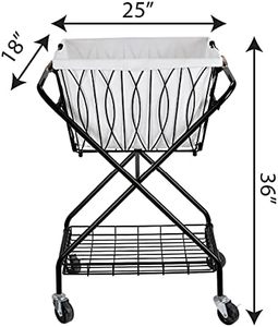 Carrito de lavandería de metal plegable para el hogar y el hotel al por mayor con cesta de hierro extraíble y bolsa de lona - Product Image 2